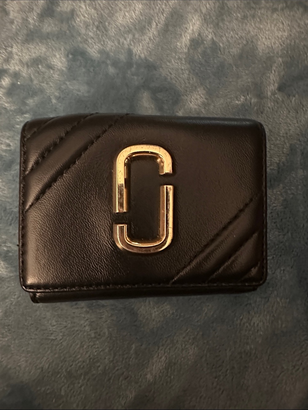 Marc Jacobs Black Quilted Leather mCard Holder with Gold Double J Logo